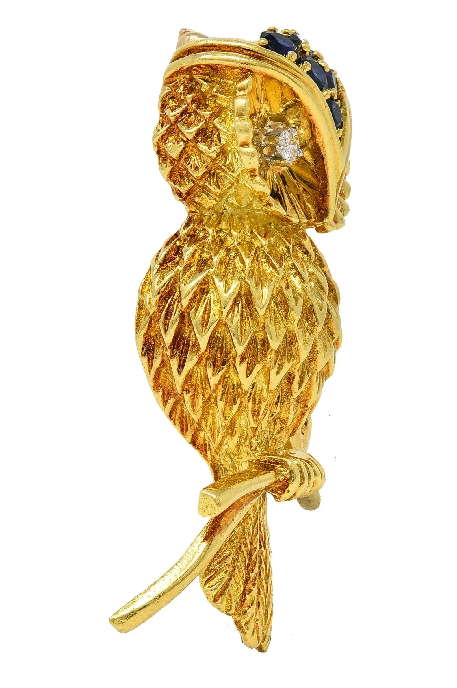 Tiffany & Co. 1950's Sapphire Diamond 18K Gold Vintage Owl Brooch