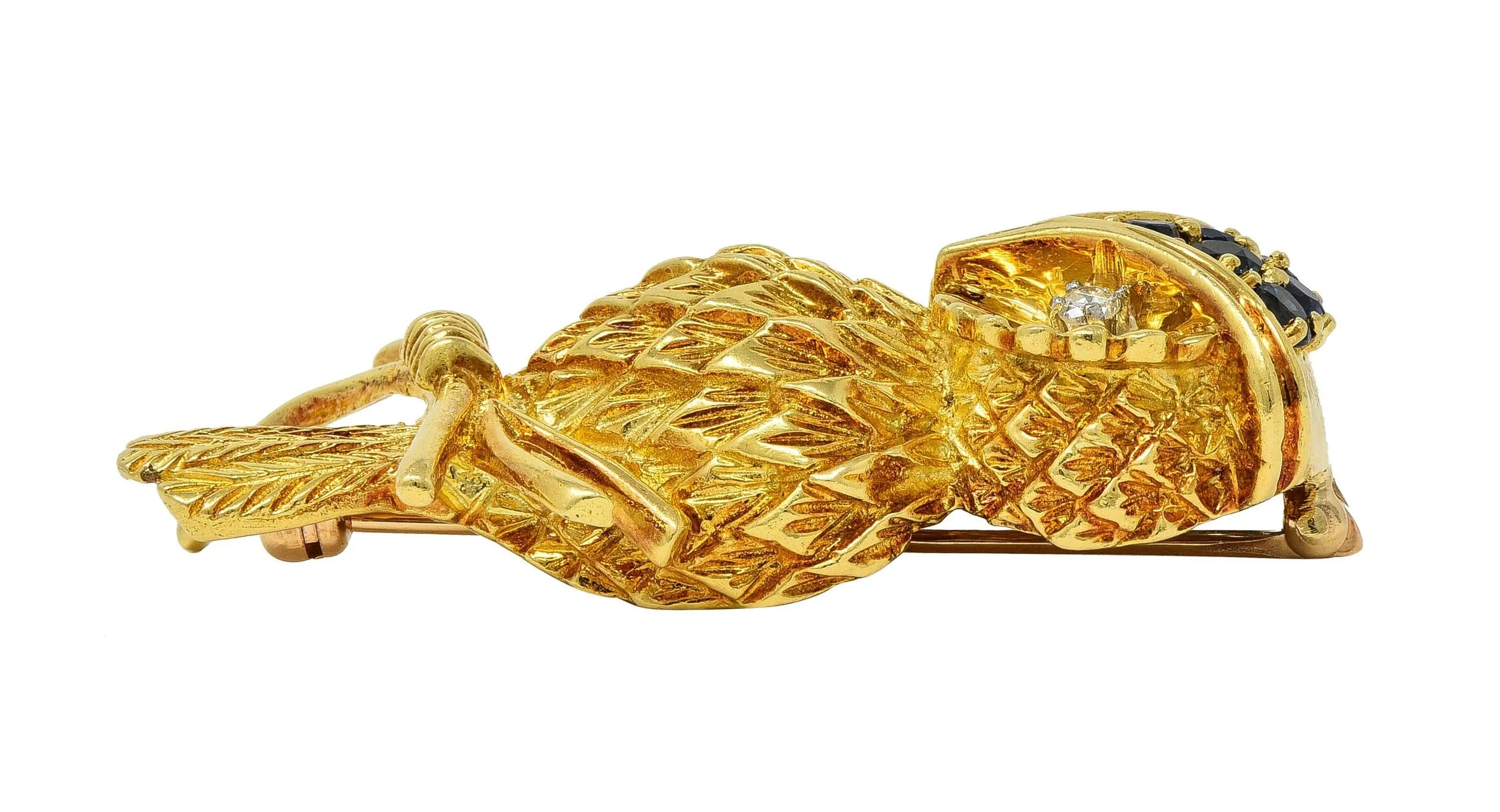 Tiffany & Co. 1950's Sapphire Diamond 18K Gold Vintage Owl Brooch