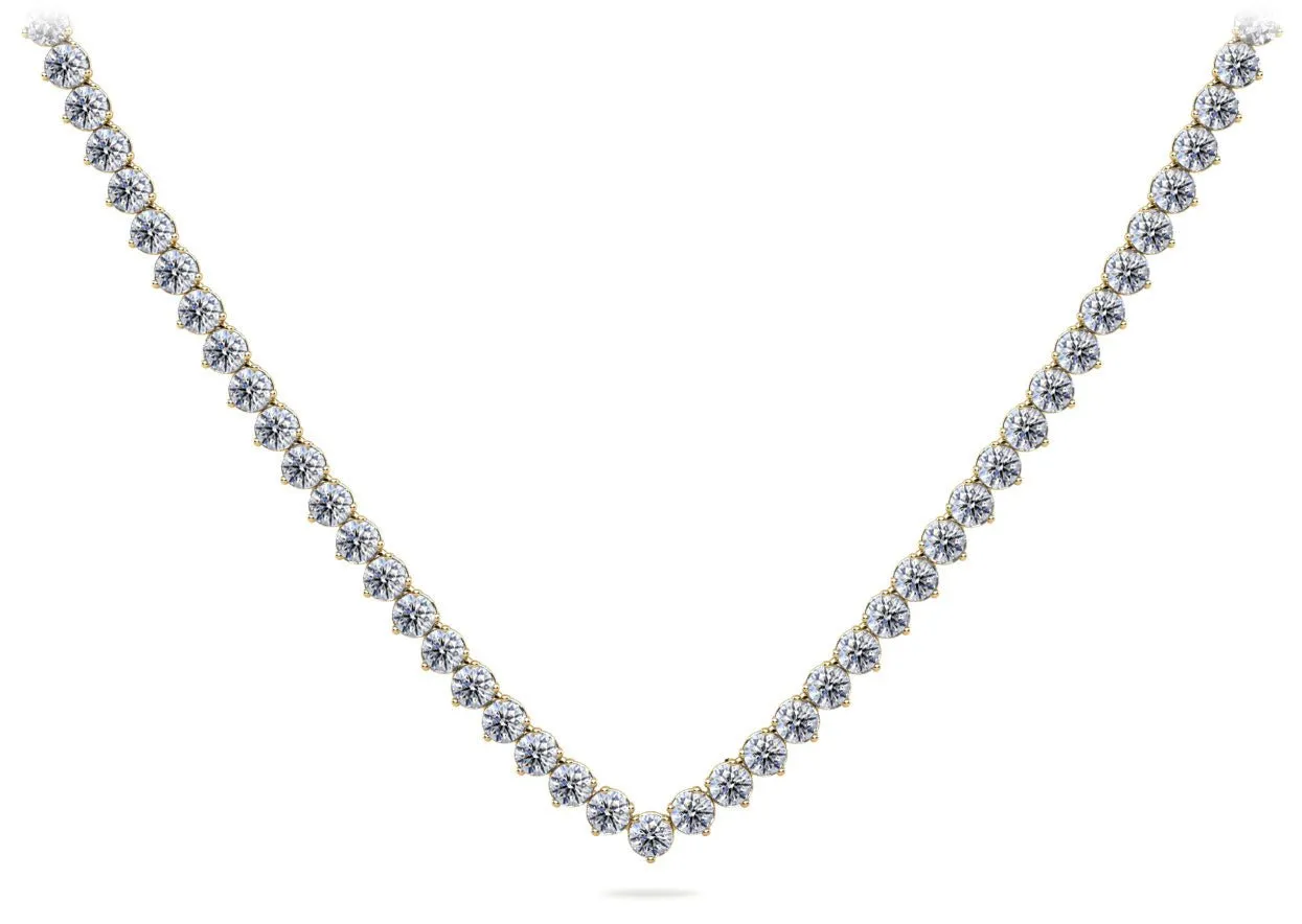 Timeless Three Prong Riviera V Neck Lab-Grown Diamond Necklace with 19.57 ct.(finished) 3.7mm