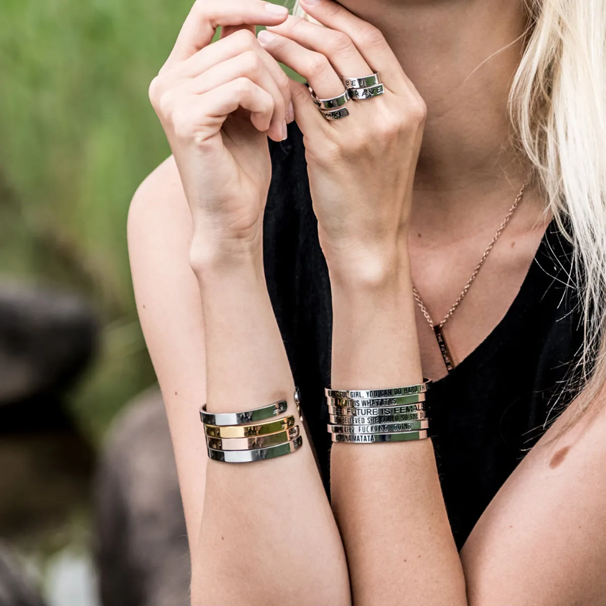 Touch Me and Die Mantra Bracelet Feminist Jewelry Cuff Bangles for Women