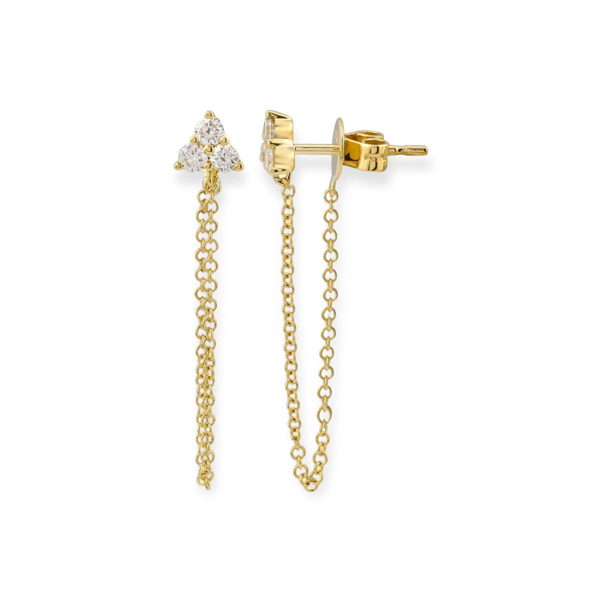 Trio Diamond & Chain Stud Earrings (Sold as Singles)