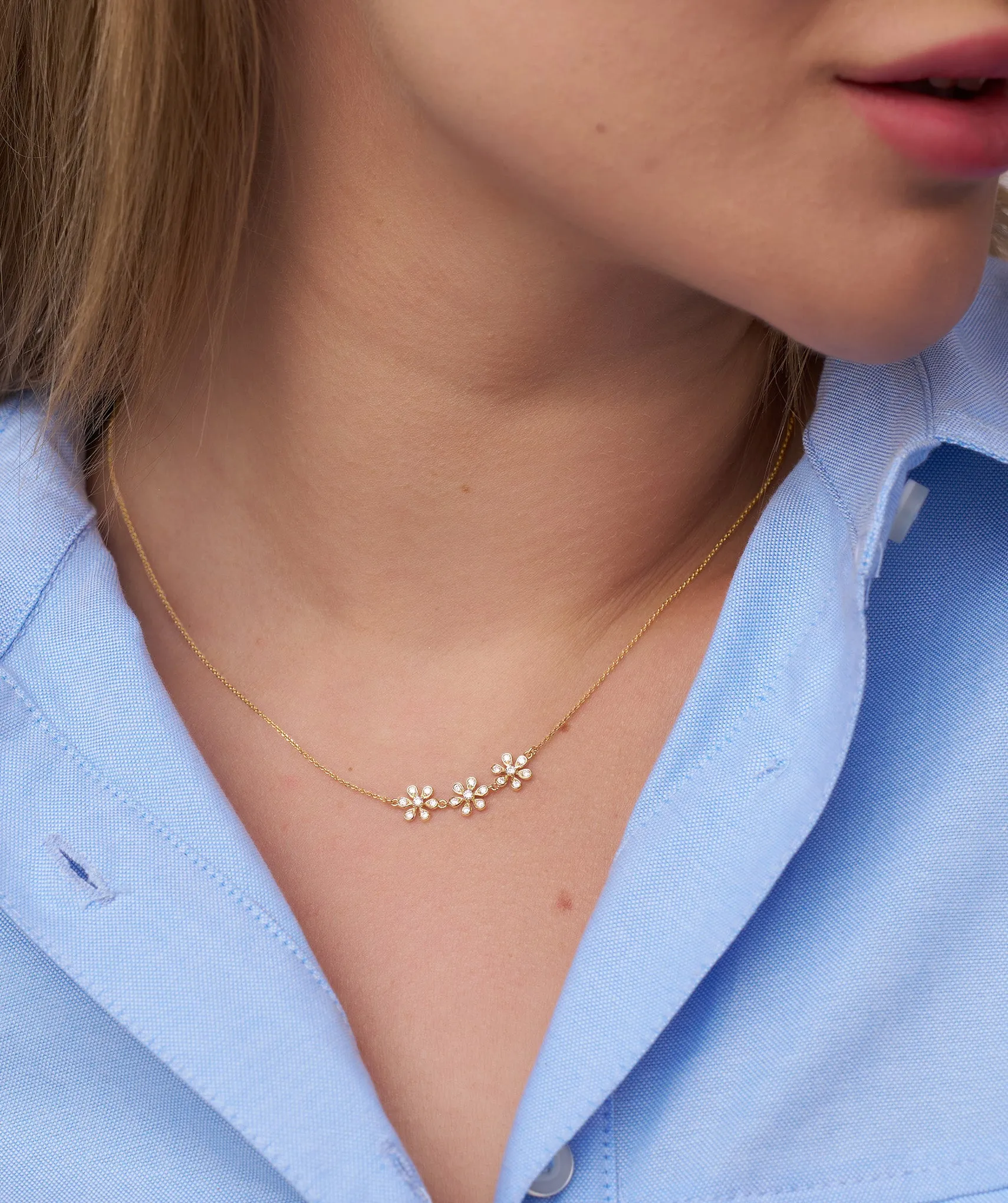 Triple Flower Diamond Necklace
