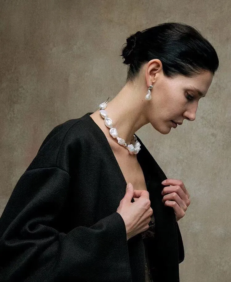 Undercurrent Silver Shell Baroque Pearl Drop Earrings