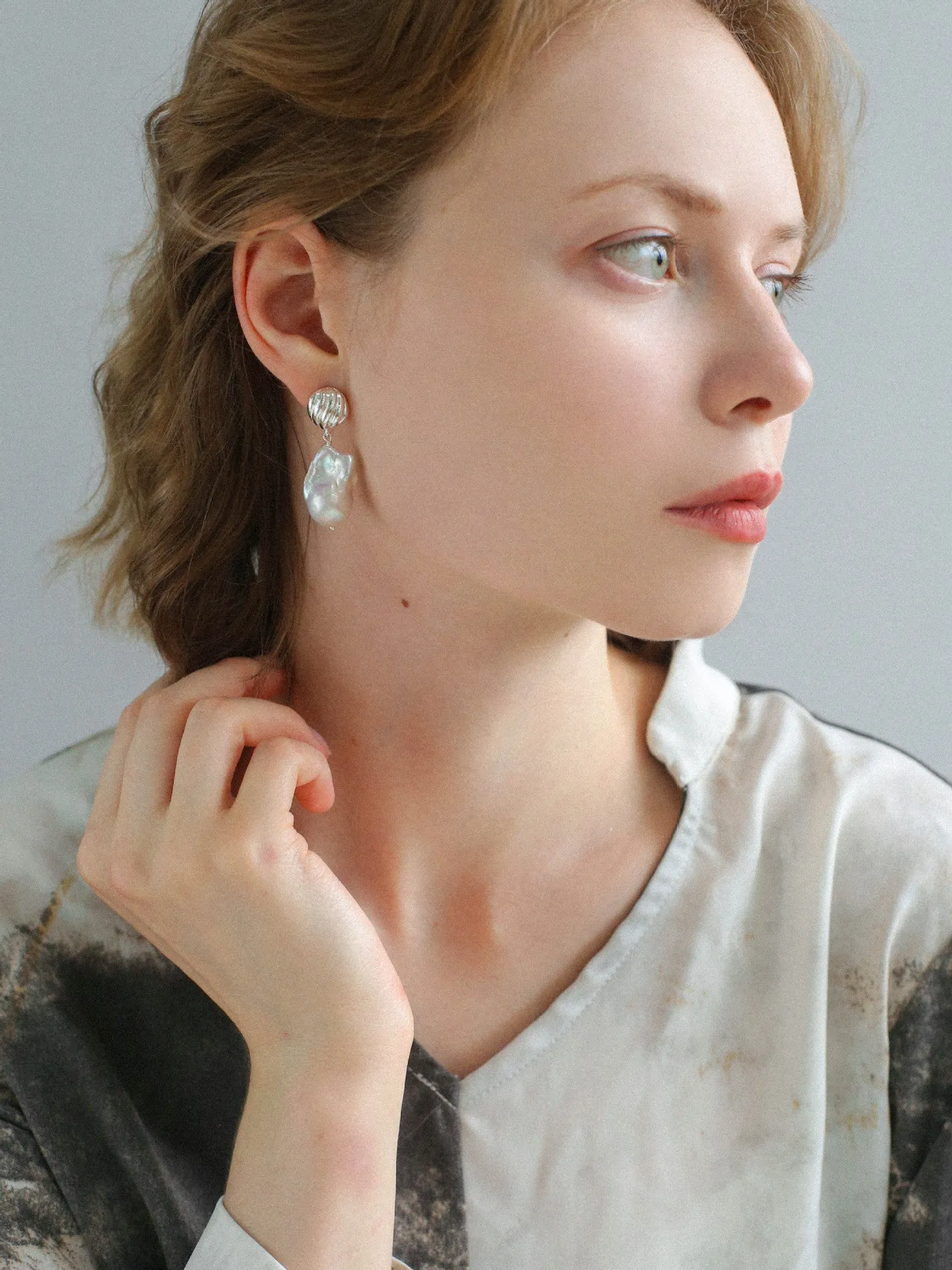 Undercurrent Silver Shell Baroque Pearl Drop Earrings