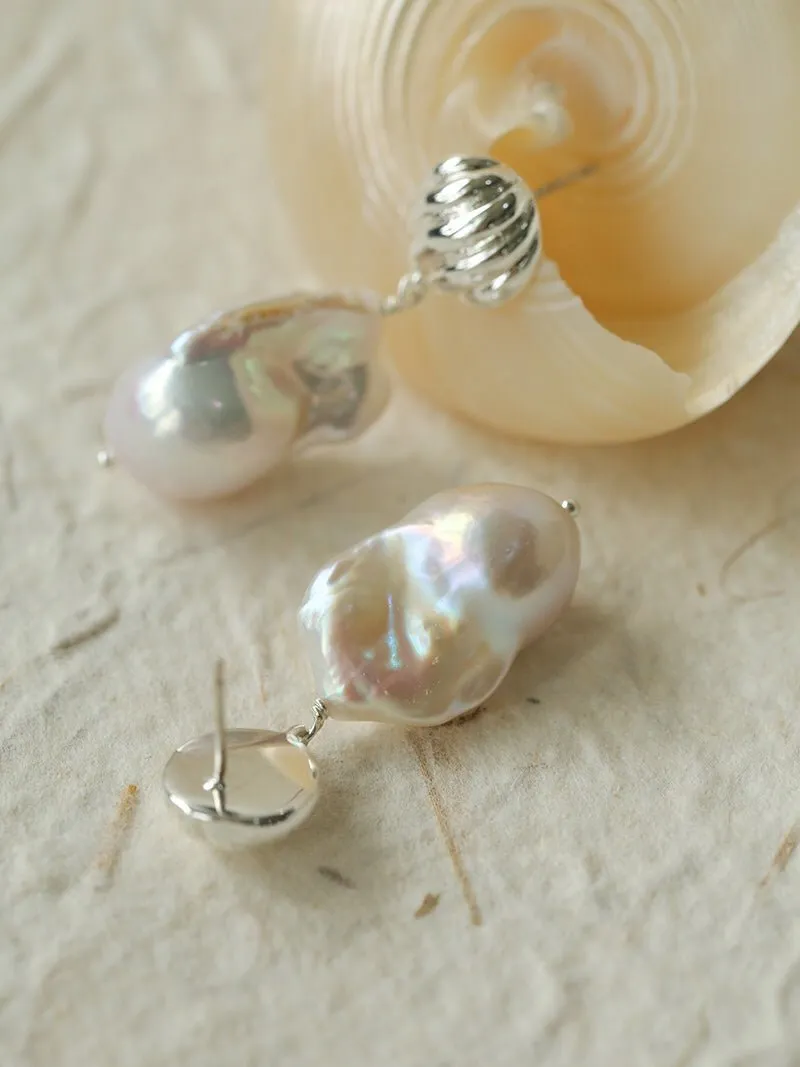 Undercurrent Silver Shell Baroque Pearl Drop Earrings