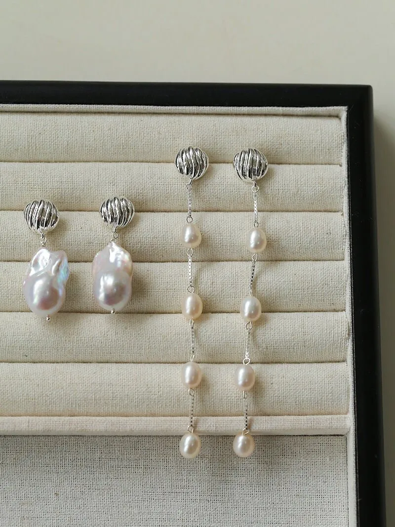 Undercurrent Silver Shell Baroque Pearl Drop Earrings