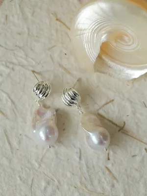 Undercurrent Silver Shell Baroque Pearl Drop Earrings