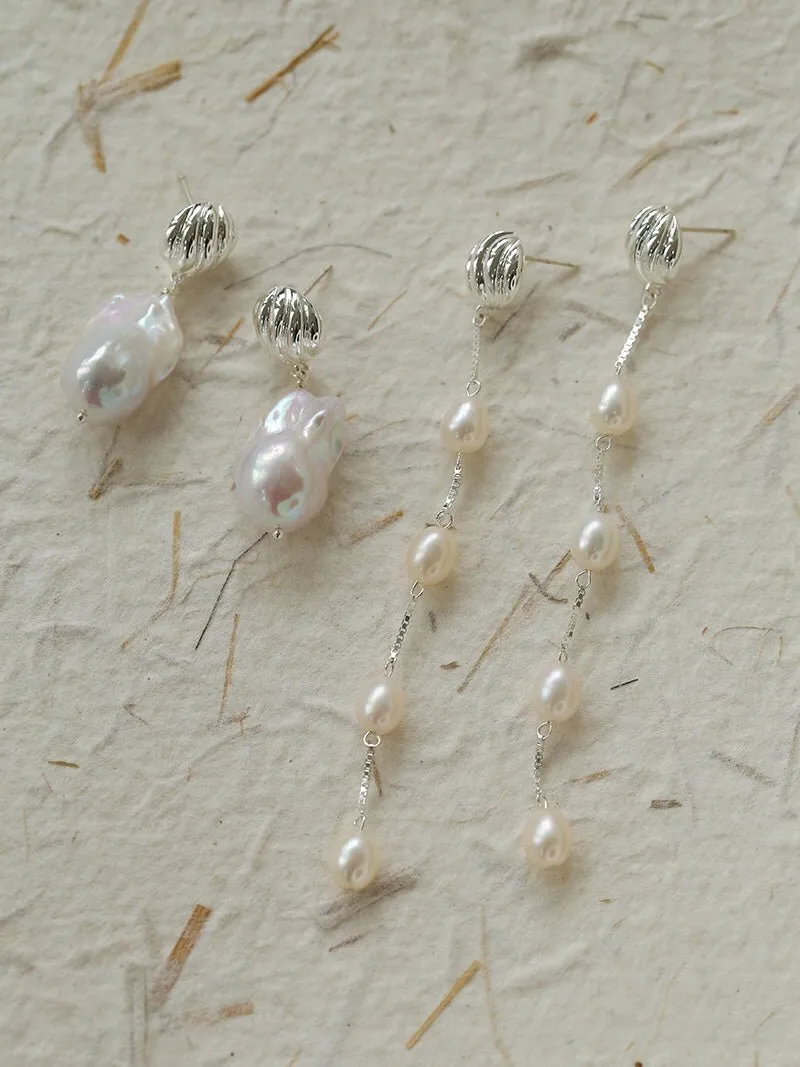 Undercurrent Silver Shell Baroque Pearl Drop Earrings
