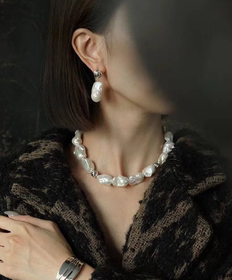 Undercurrent Silver Shell Baroque Pearl Drop Earrings