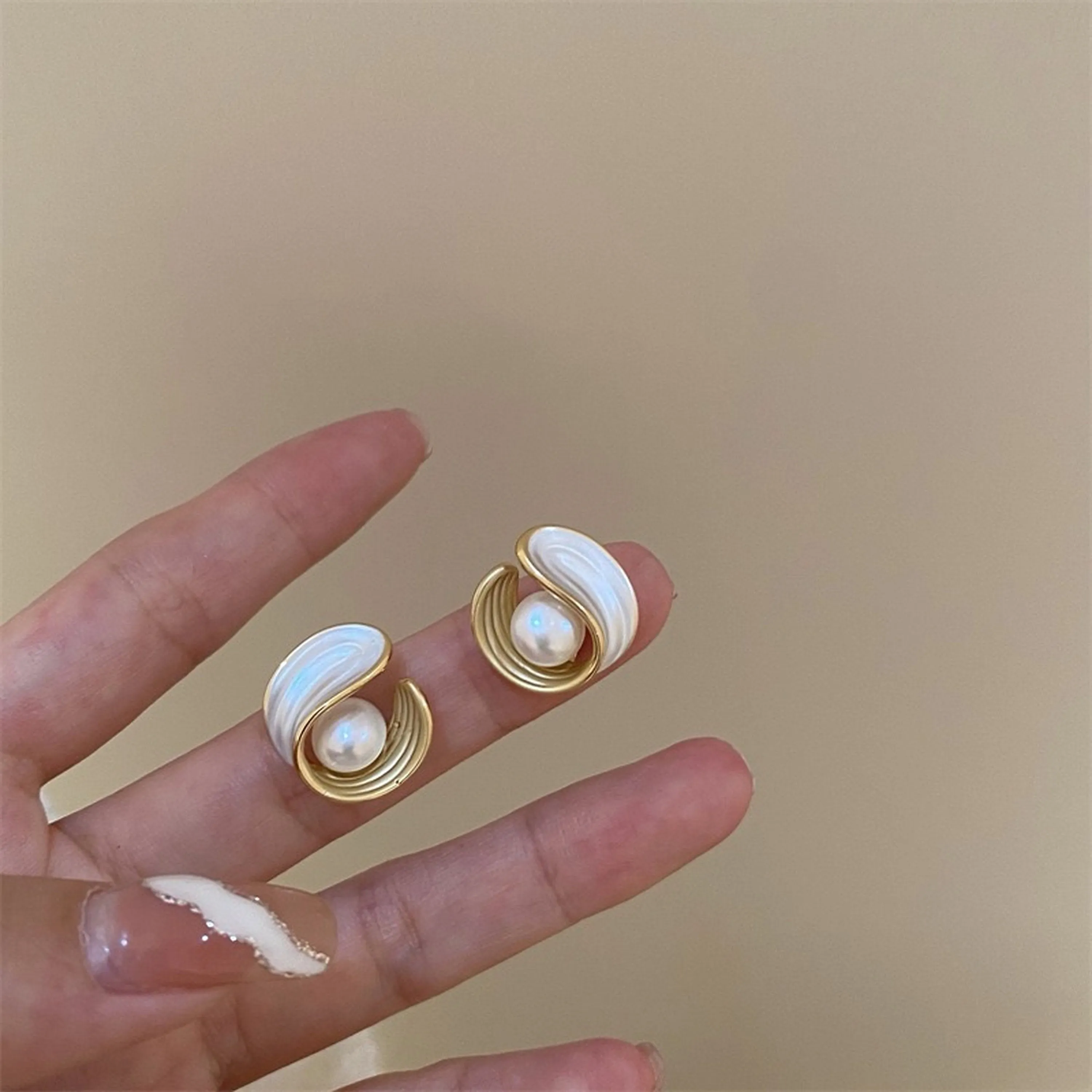 Unique Mother of Pearl Gold Earrings