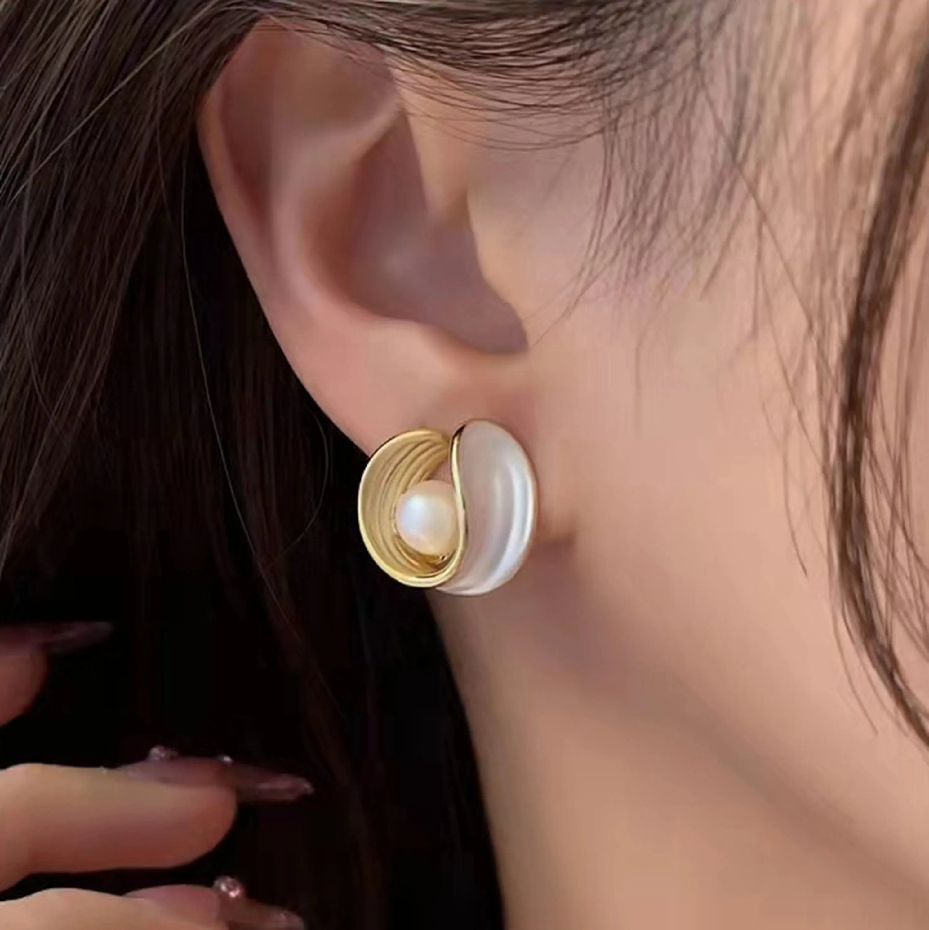 Unique Mother of Pearl Gold Earrings