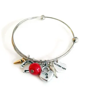 Valentine's Day Bangle in Silver, Coral and Hamsa.