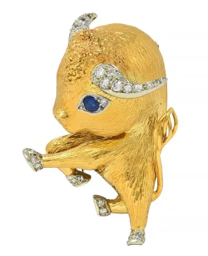 Van Cleef & Arpels Paris Diamond Sapphire Platinum 18 Karat Gold Vintage Charming Animals Taurus Zodiac Bull Brooch