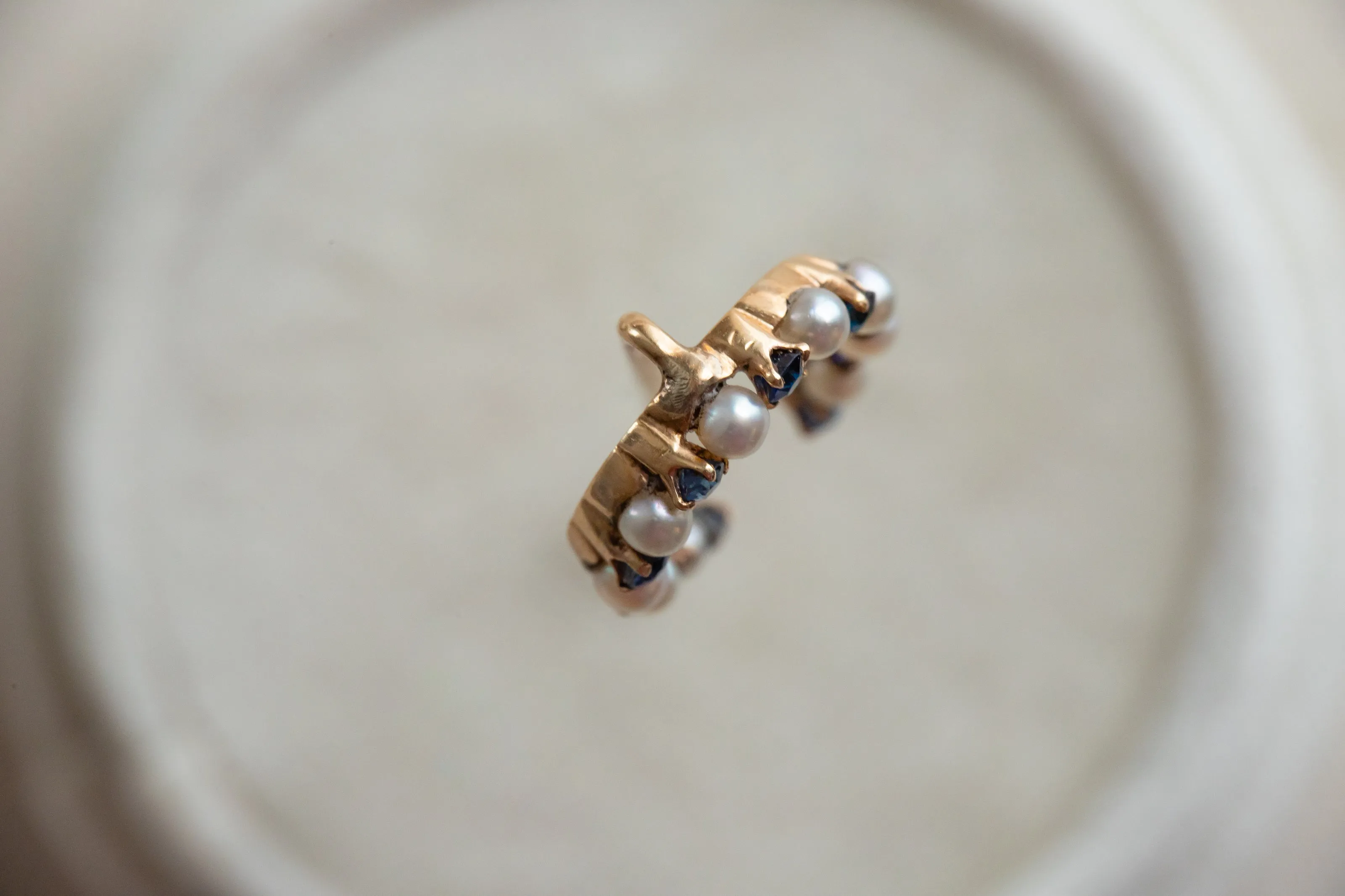 Victorian 14k 1.42 CTW Sapphire & Pearl Large Horseshoe Stick Pin