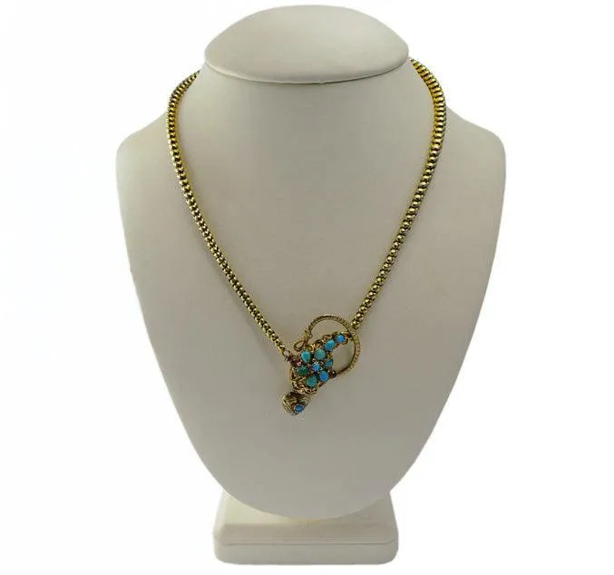 Victorian 15ct Gold Turquoise Serpent Necklace
