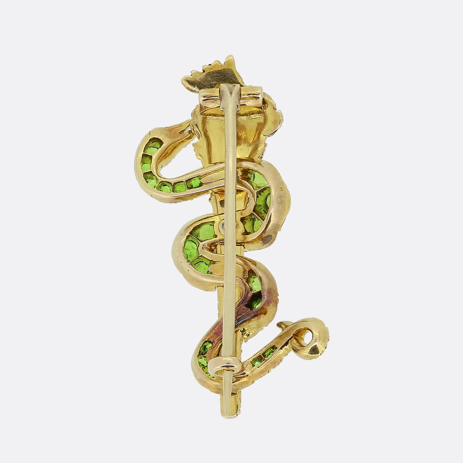 Victorian Demantoid Garnet and Diamond Snake Brooch
