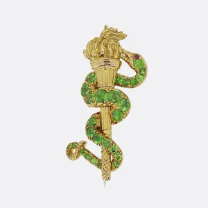 Victorian Demantoid Garnet and Diamond Snake Brooch