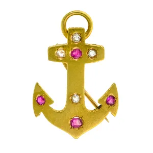 Victorian Diamond & Ruby Anchor Pin
