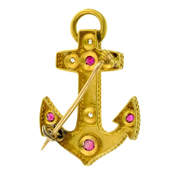 Victorian Diamond & Ruby Anchor Pin