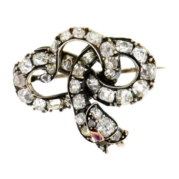 Victorian Diamond & Ruby Snake Pin