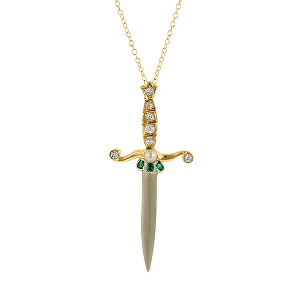 Victorian Emerald & Diamond Sword Pendant