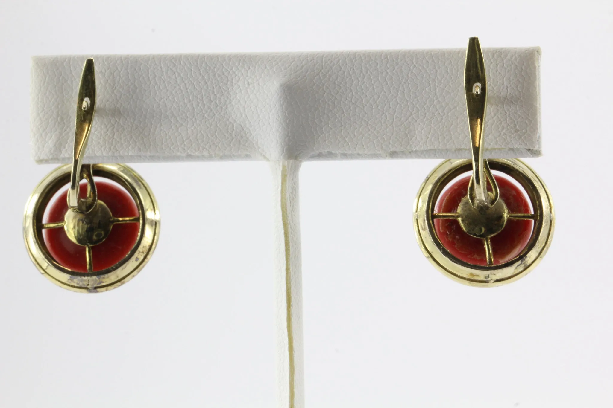 Victorian Red Oxblood Coral Seed Pearl 14K Gold Earrings