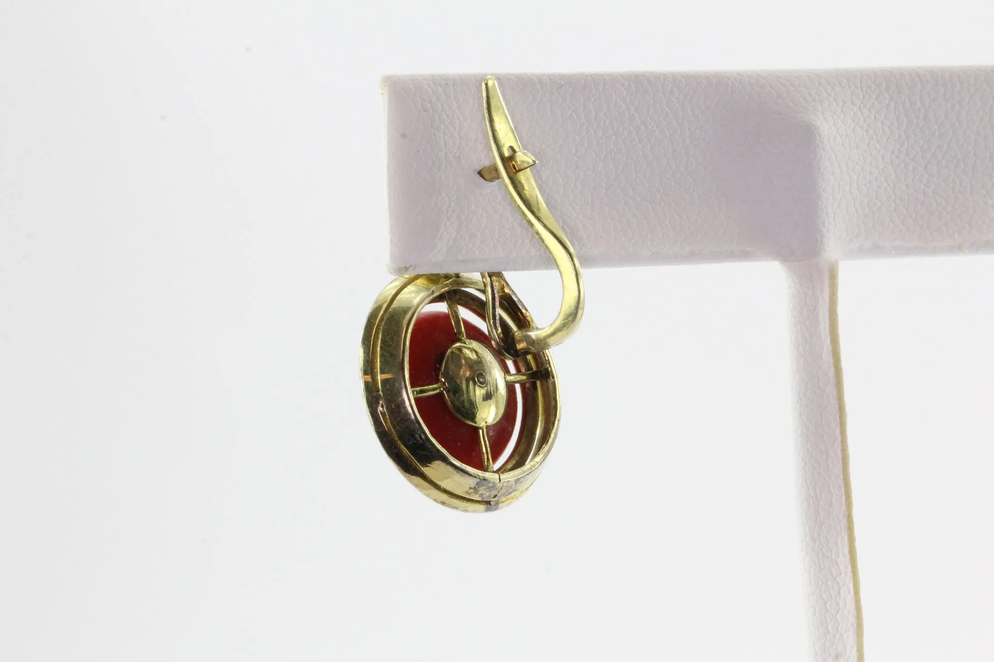Victorian Red Oxblood Coral Seed Pearl 14K Gold Earrings