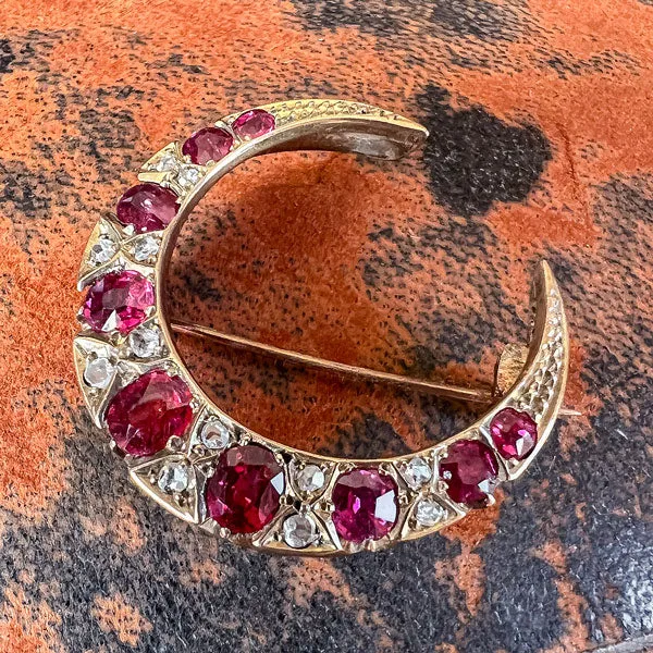 Victorian Ruby & Diamond Crescent Pin