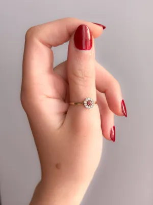 Victorian Ruby and Diamond 14k Daisy Ring