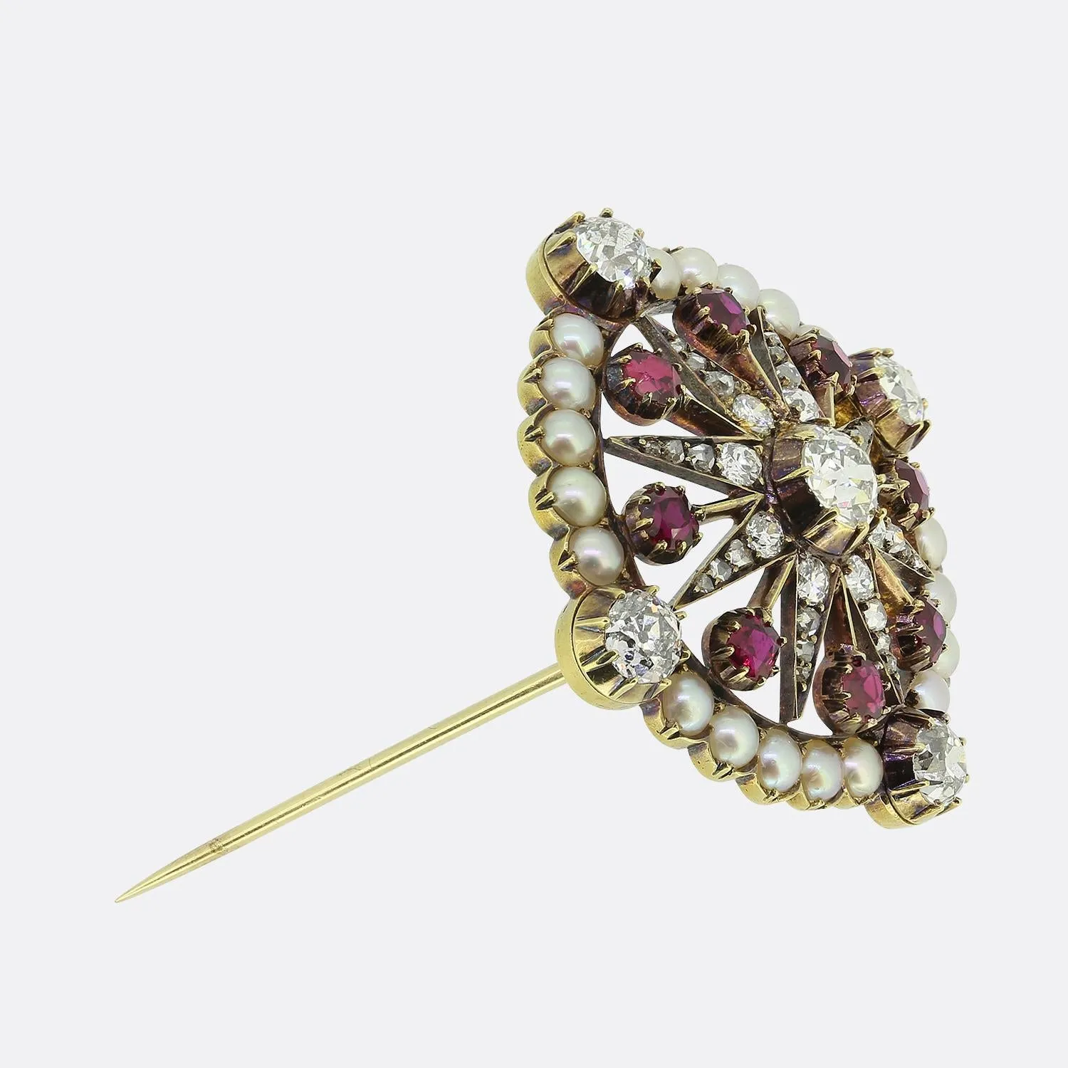 Victorian Ruby Pearl and Diamond Star Brooch