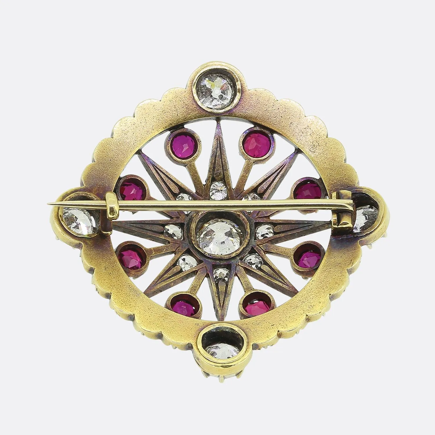 Victorian Ruby Pearl and Diamond Star Brooch