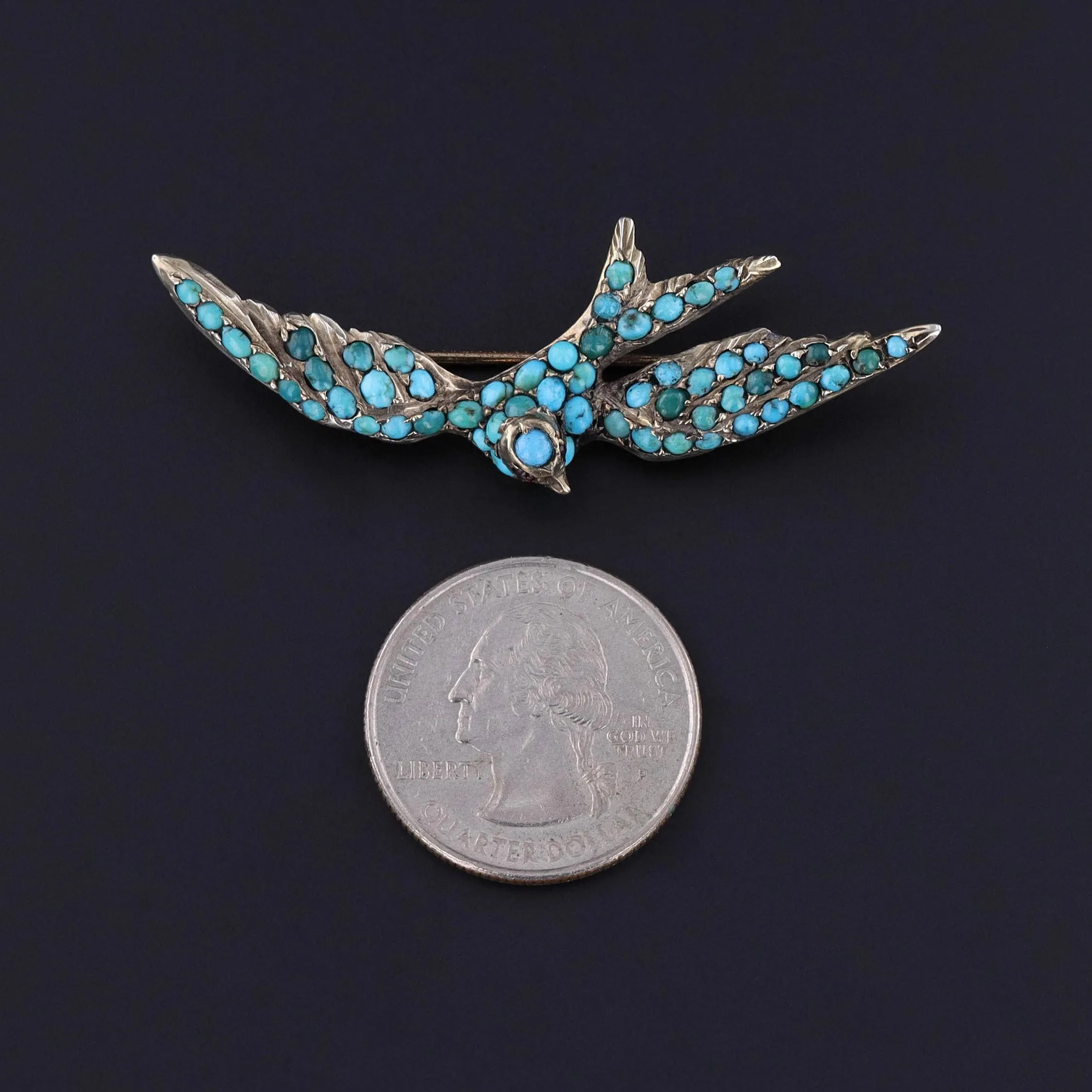 Victorian Turquoise Swallow Brooch
