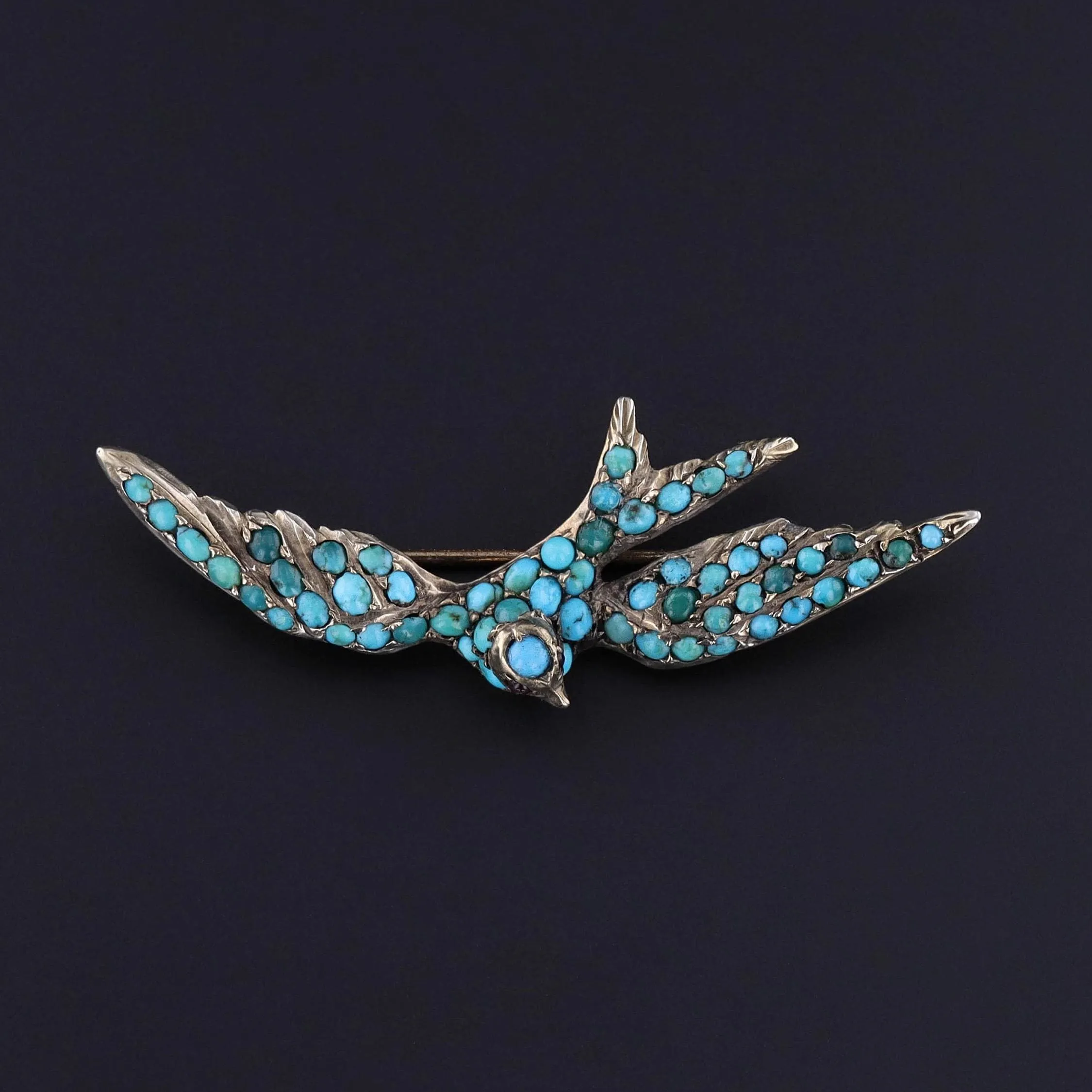 Victorian Turquoise Swallow Brooch
