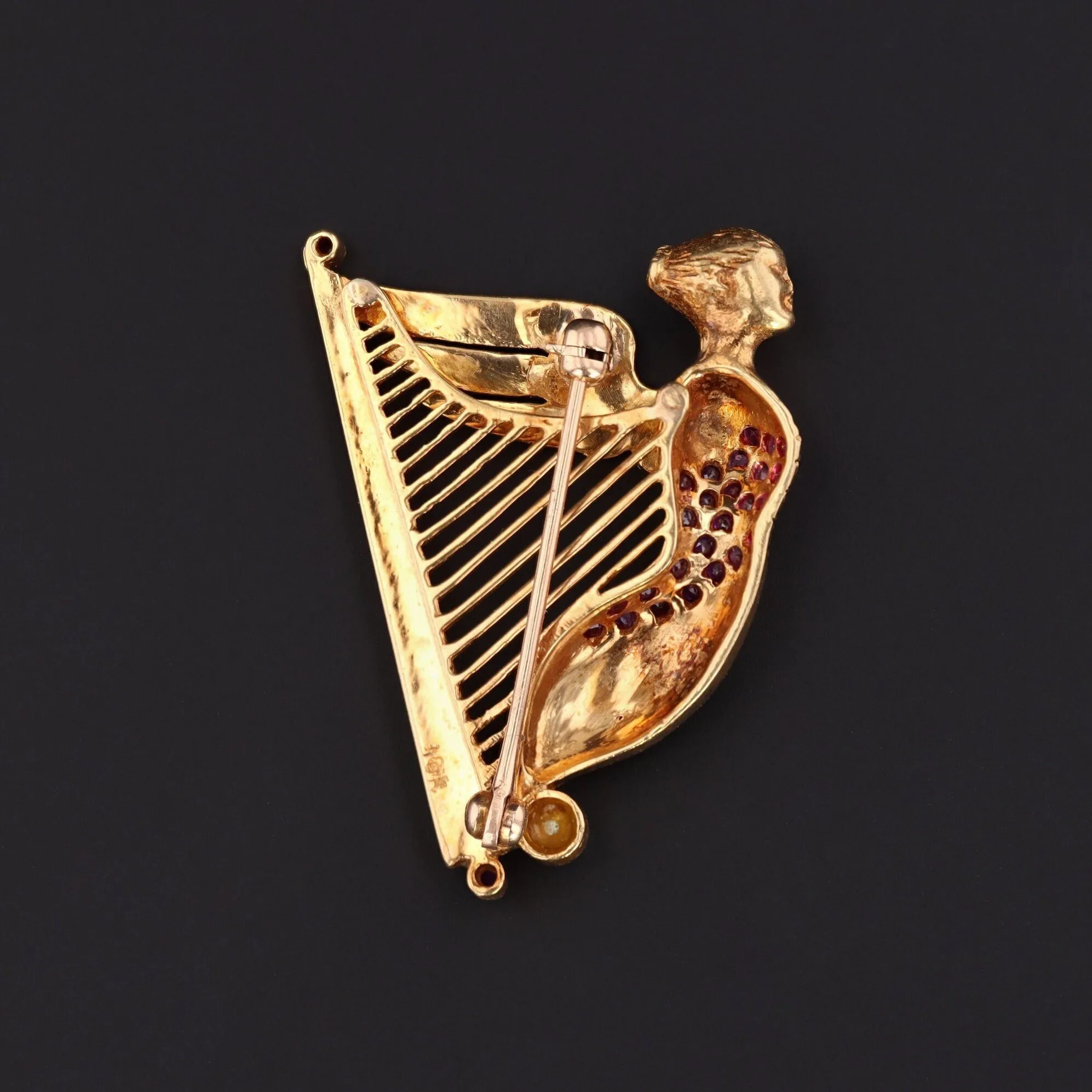Vintage 18k Gold Irish Harp Brooch | 18k Music Brooch