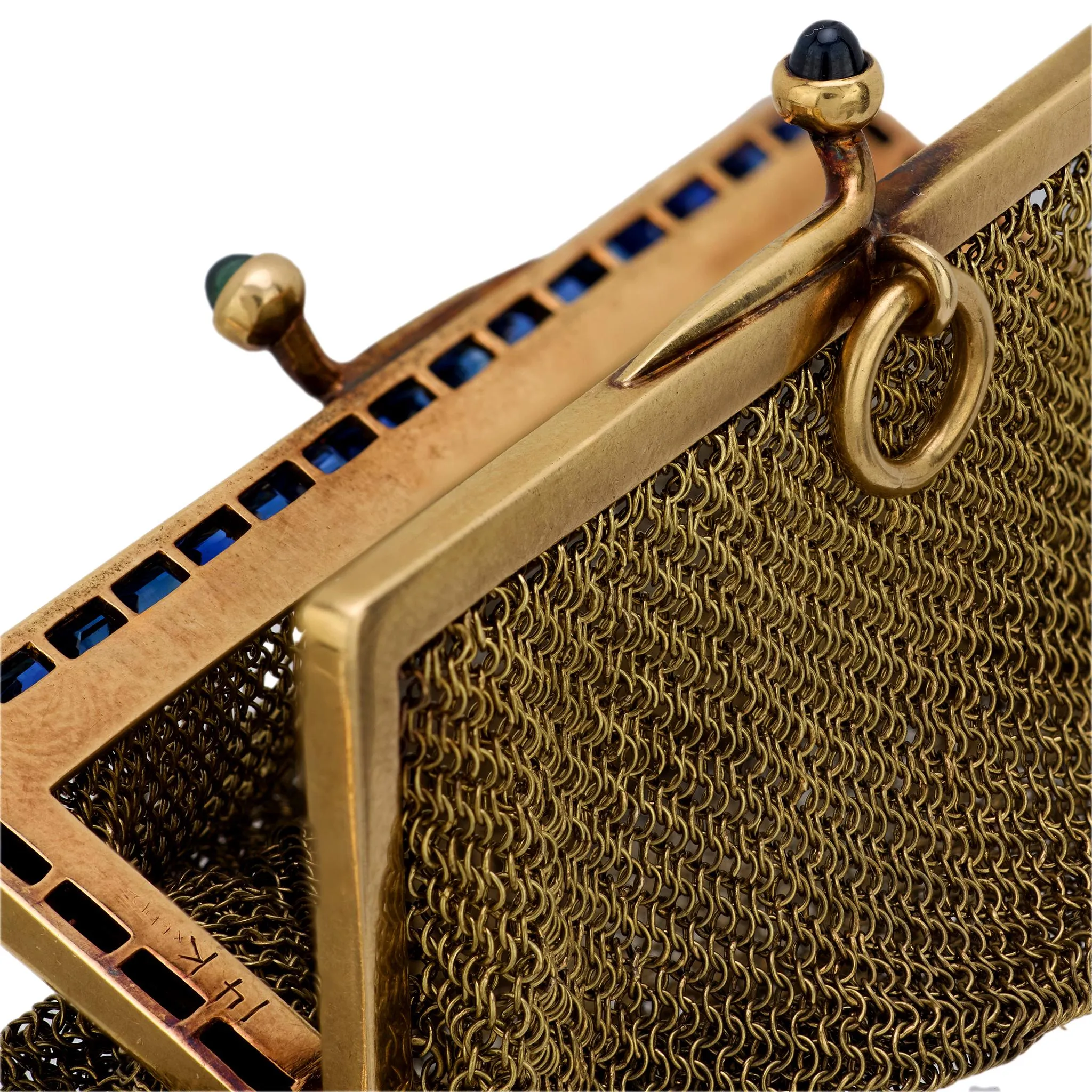 Vintage 2.75 carat total weight sapphire 14k yellow gold mesh purse