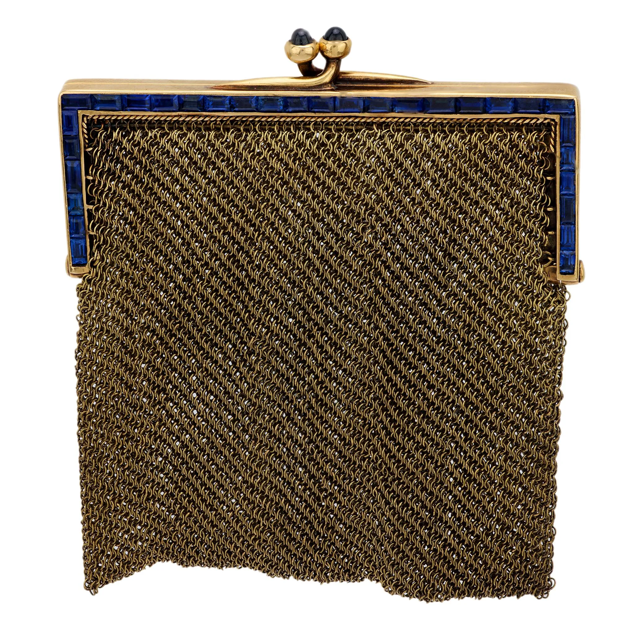 Vintage 2.75 carat total weight sapphire 14k yellow gold mesh purse