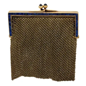 Vintage 2.75 carat total weight sapphire 14k yellow gold mesh purse