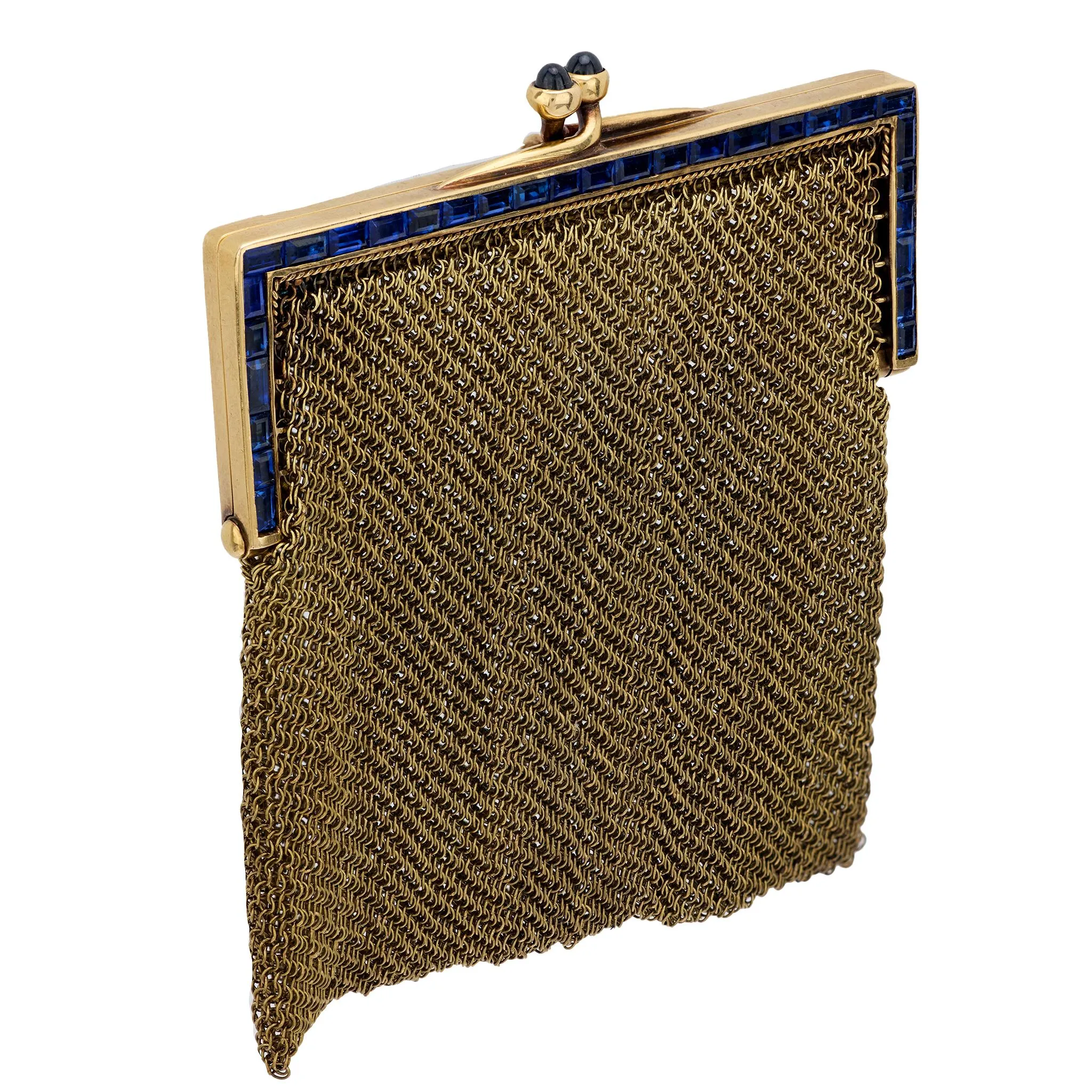 Vintage 2.75 carat total weight sapphire 14k yellow gold mesh purse