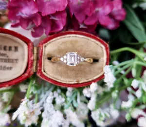 Vintage 9ct Yellow Gold Dainty Sparkling Crystal Engagement Ring / Size I 1/2 or 4.75