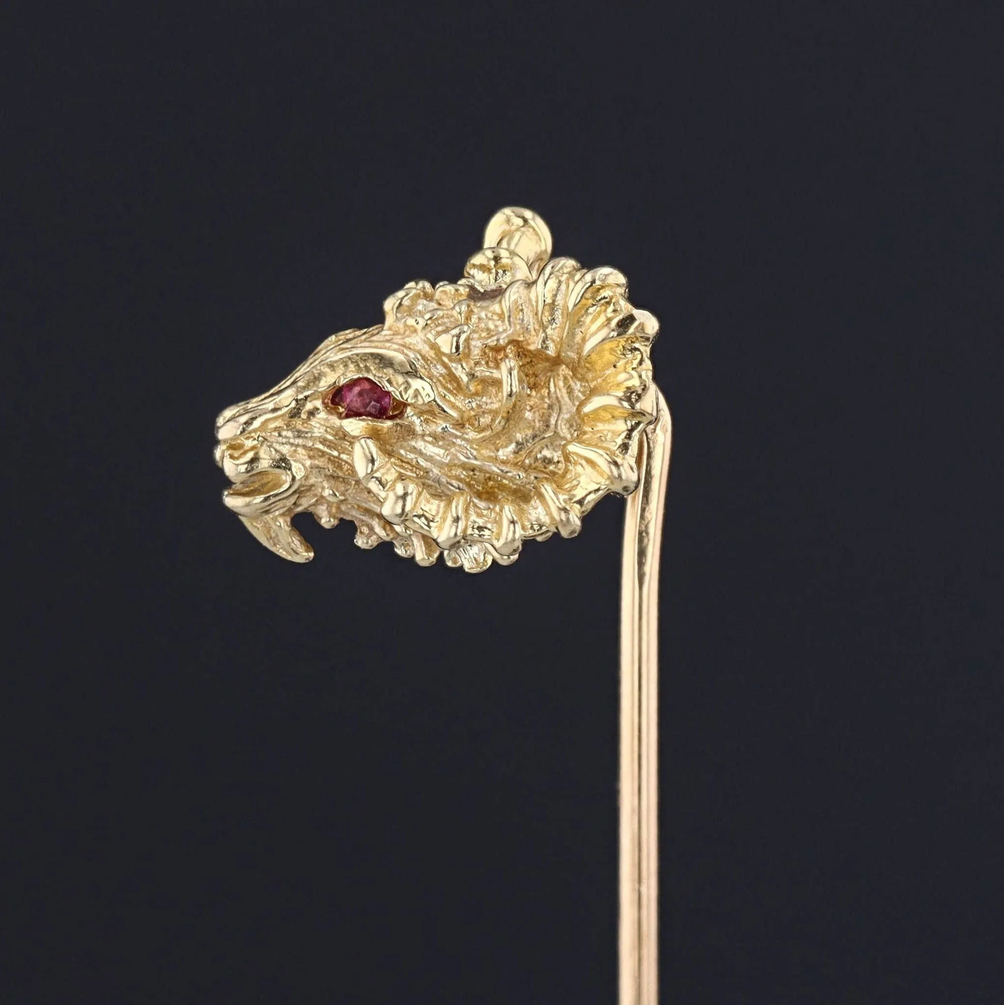 Vintage Aries Ram with Rubies Stick Pin of 14k Gold