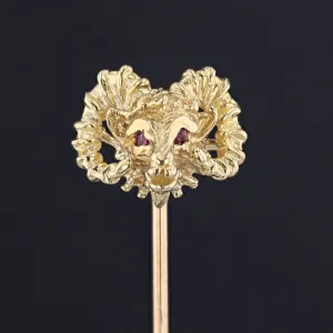 Vintage Aries Ram with Rubies Stick Pin of 14k Gold