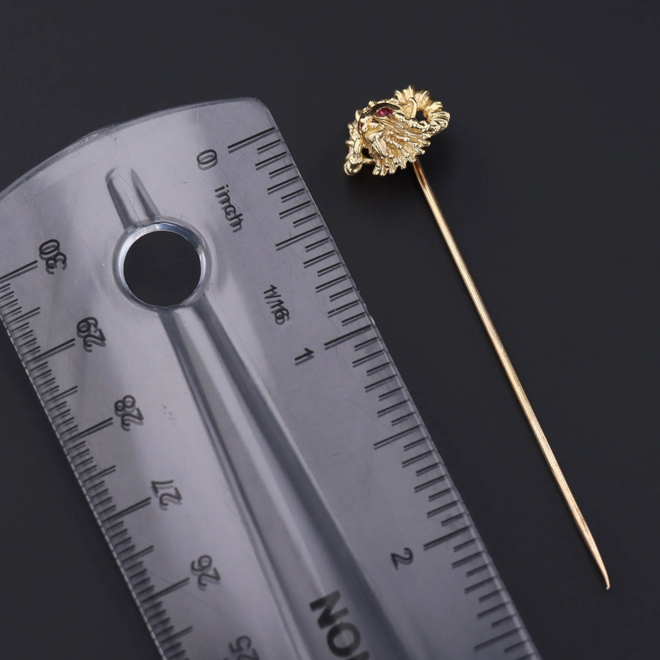 Vintage Aries Ram with Rubies Stick Pin of 14k Gold