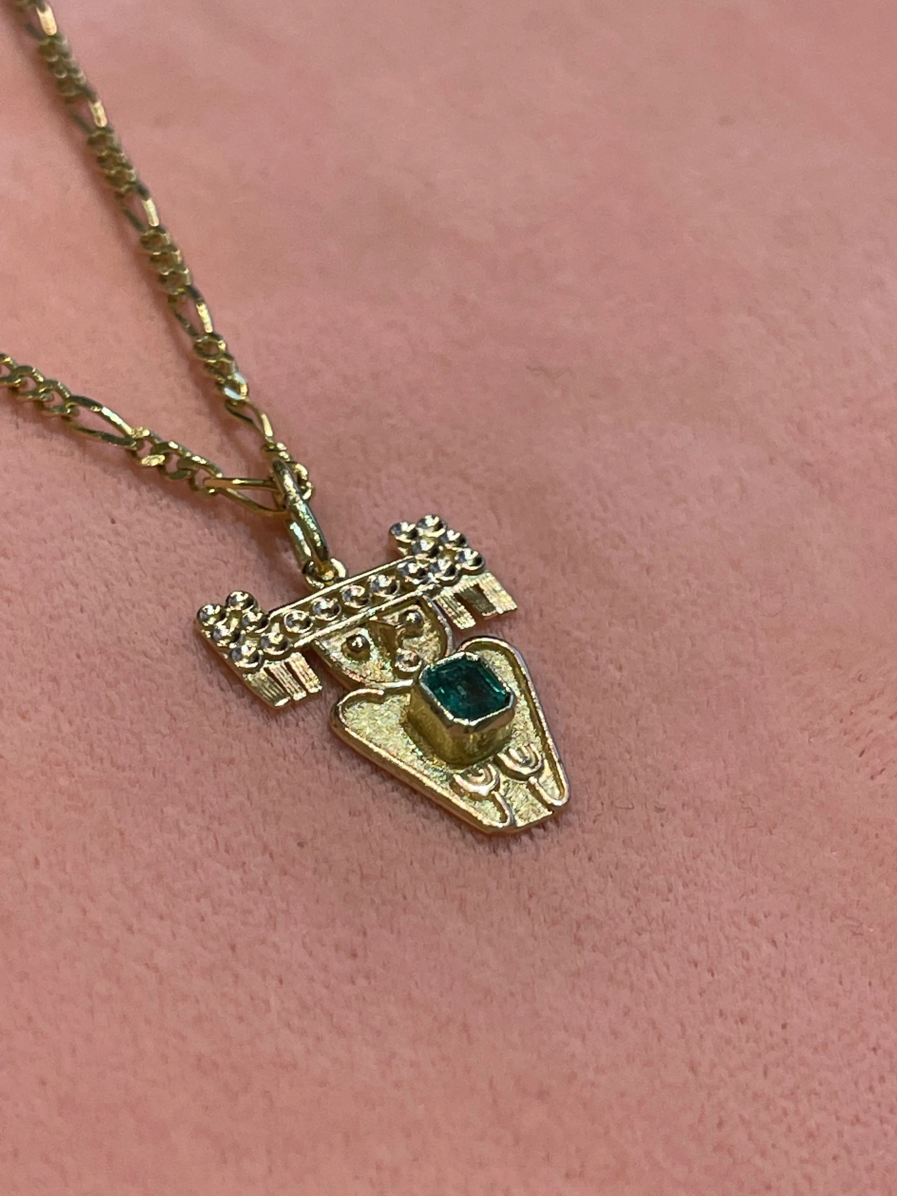 VINTAGE AZTEC MAYAN EMERALD CHARM