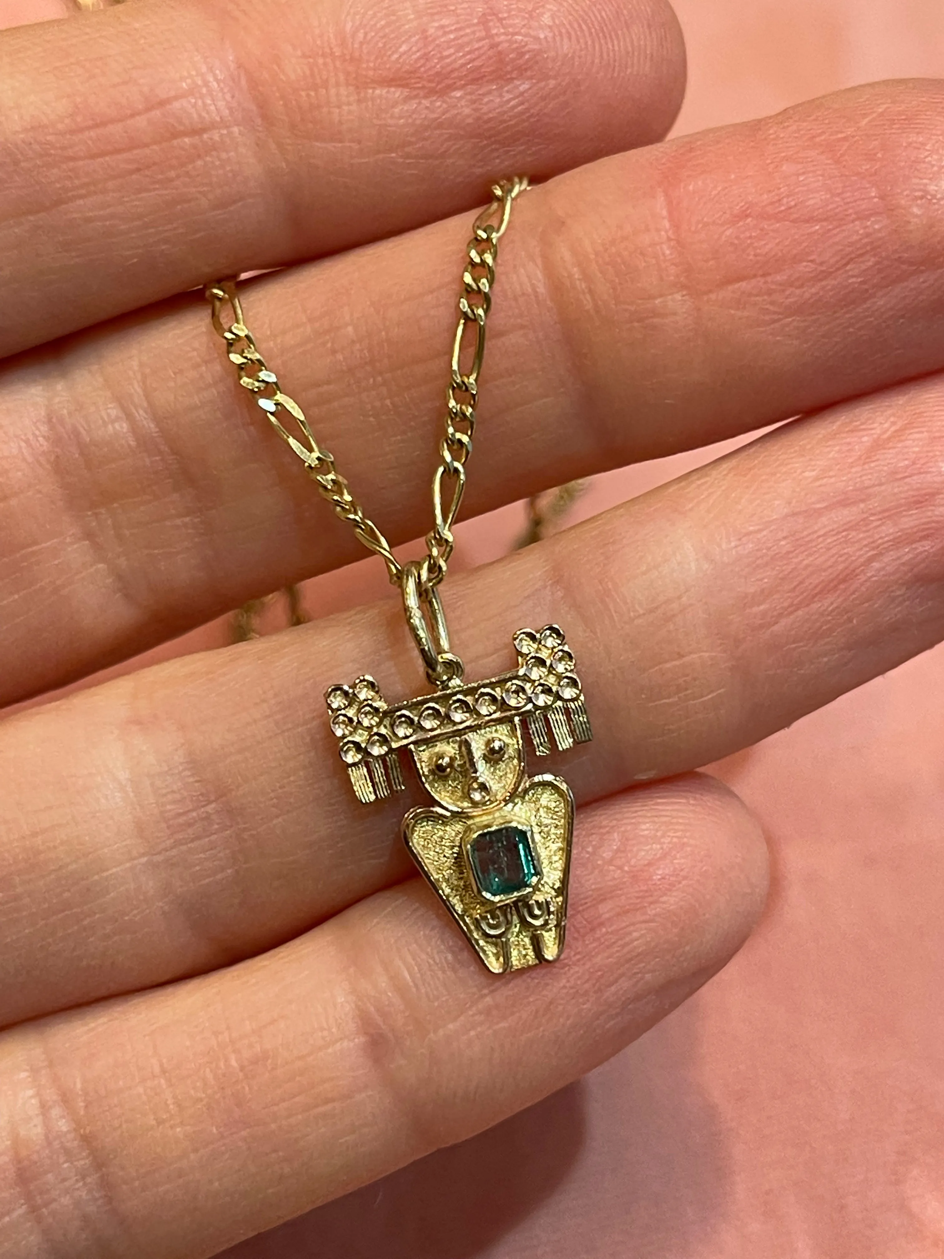 VINTAGE AZTEC MAYAN EMERALD CHARM