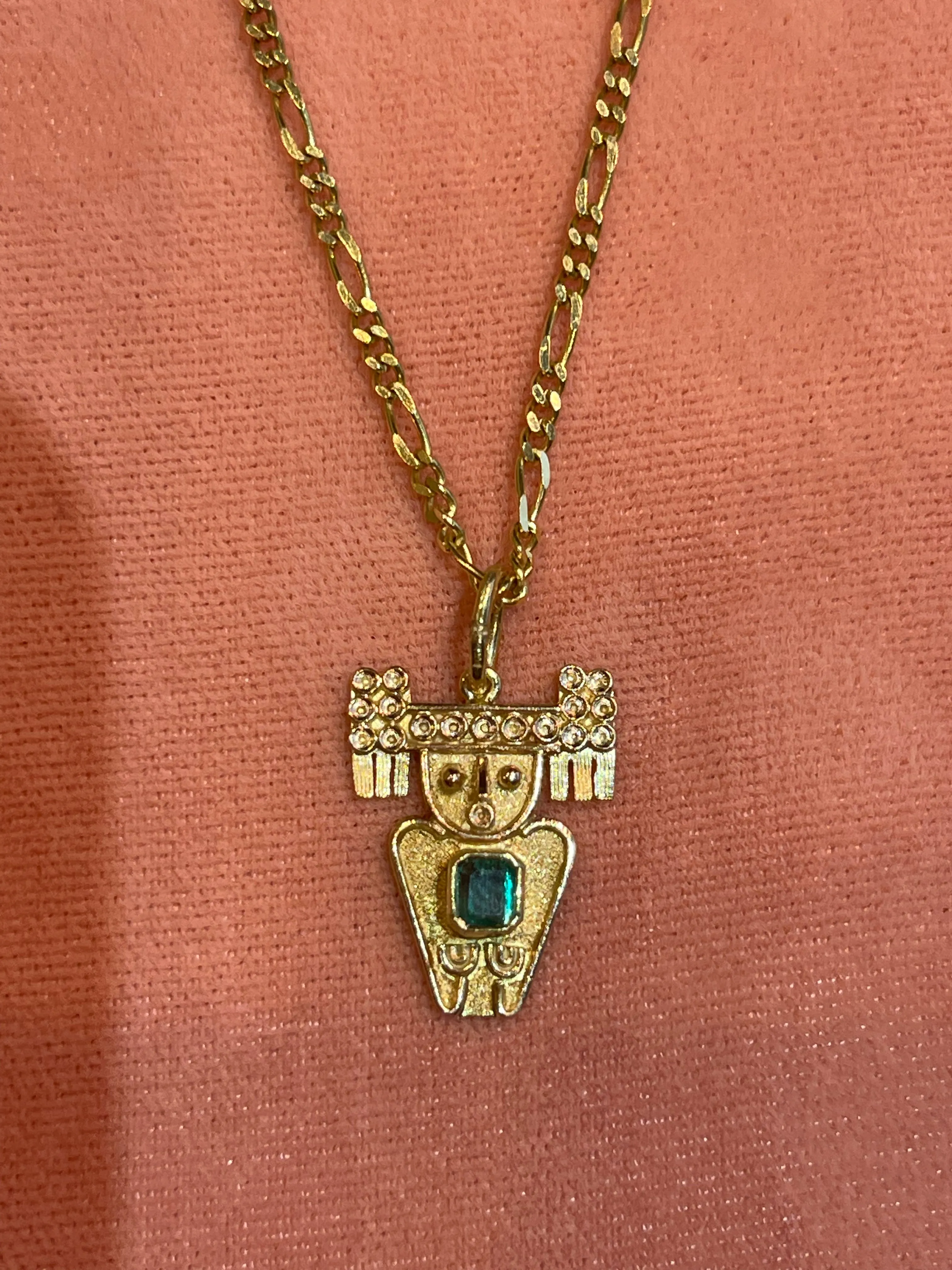 VINTAGE AZTEC MAYAN EMERALD CHARM