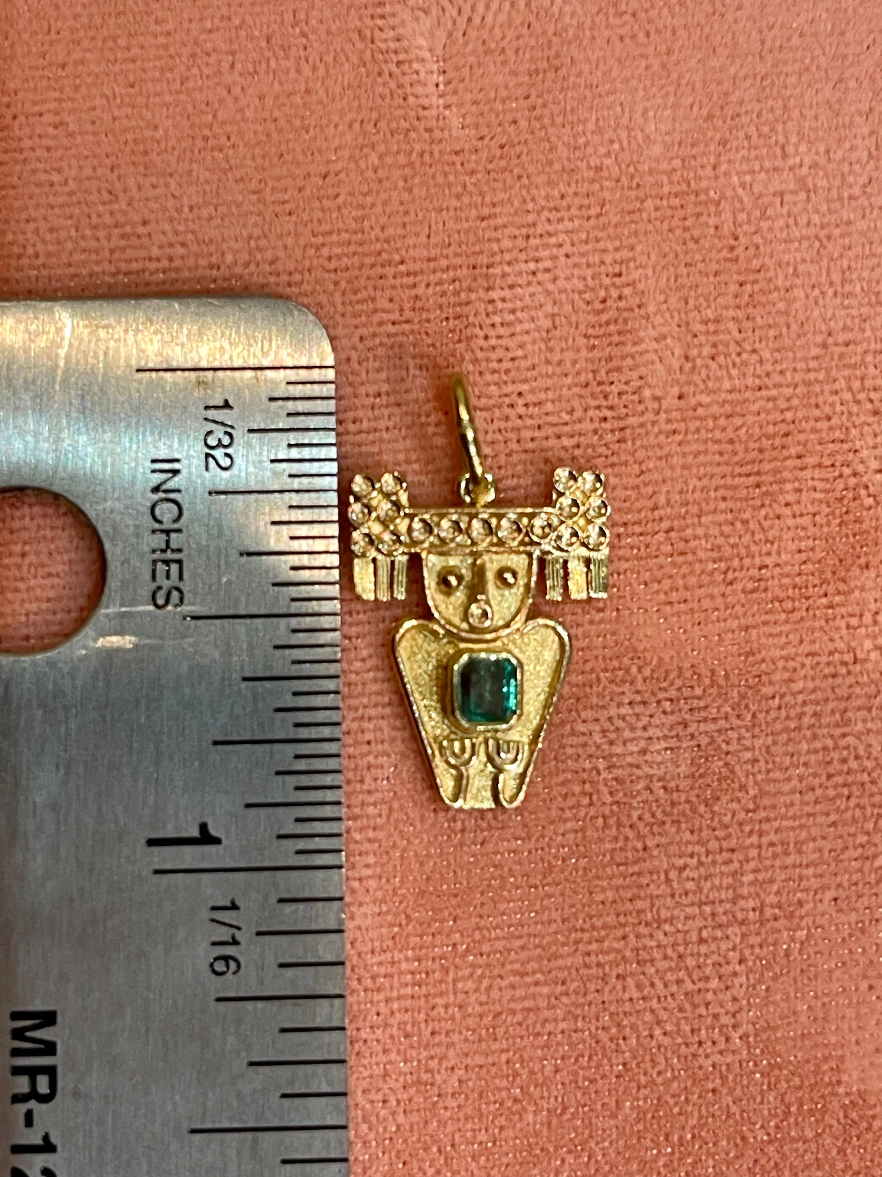 VINTAGE AZTEC MAYAN EMERALD CHARM