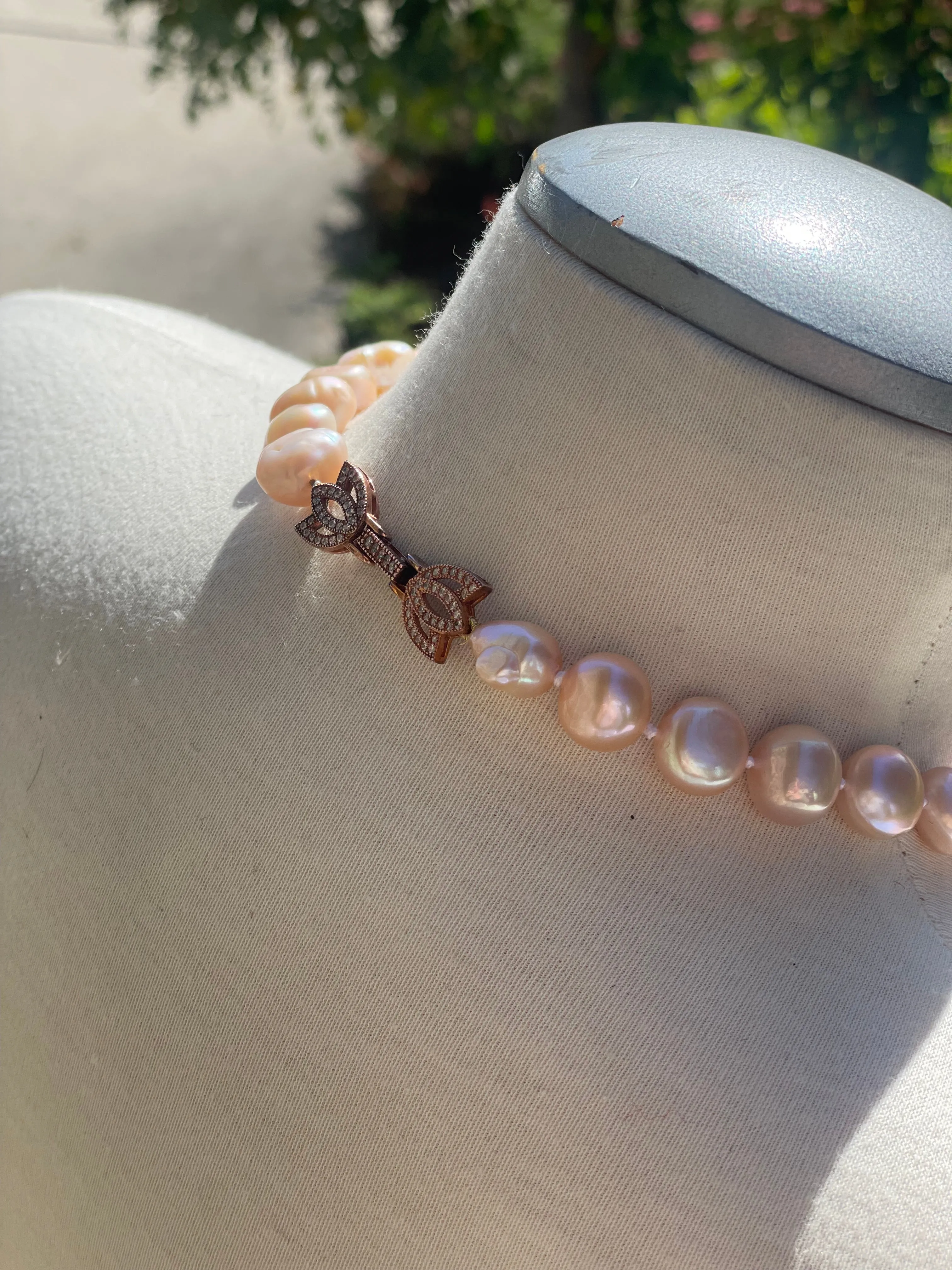 Vintage Baroque Blush Pink Pearl Necklace and Earrings
