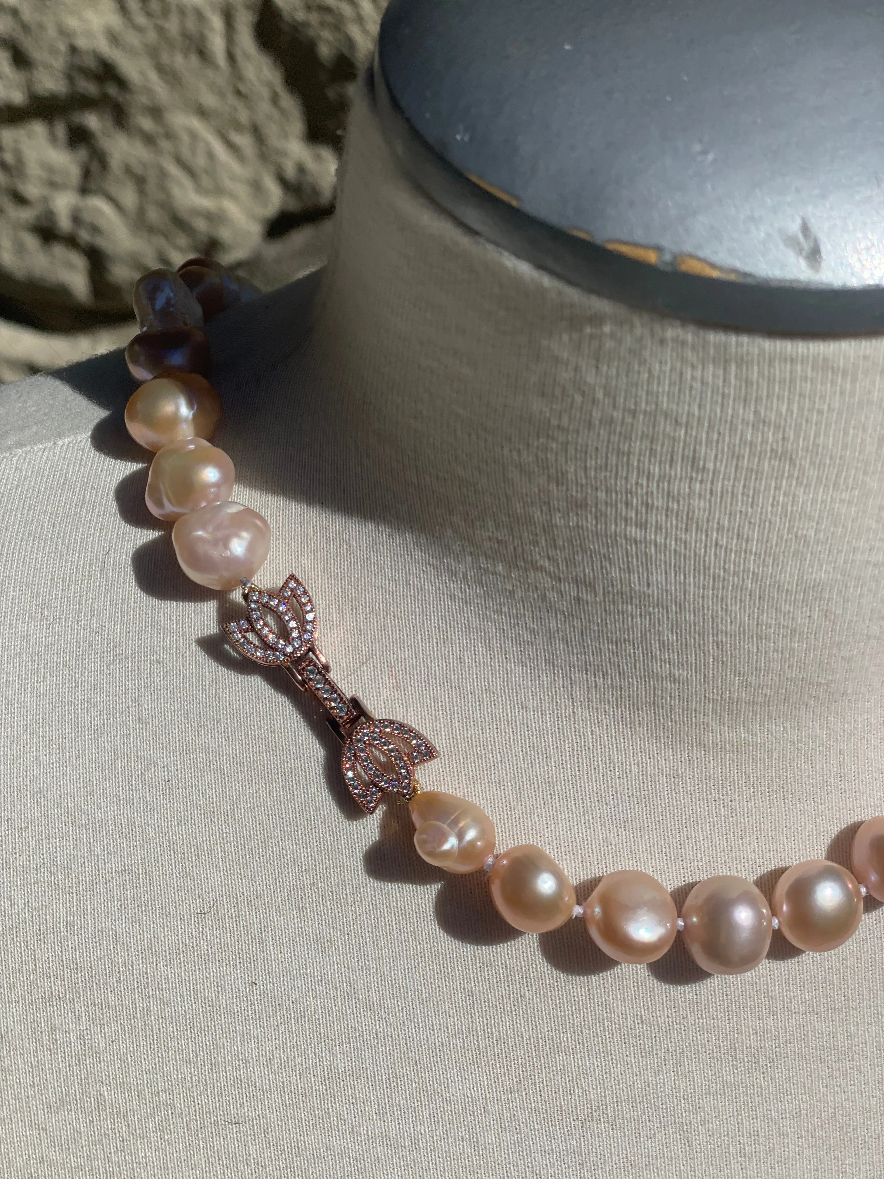 Vintage Baroque Blush Pink Pearl Necklace and Earrings