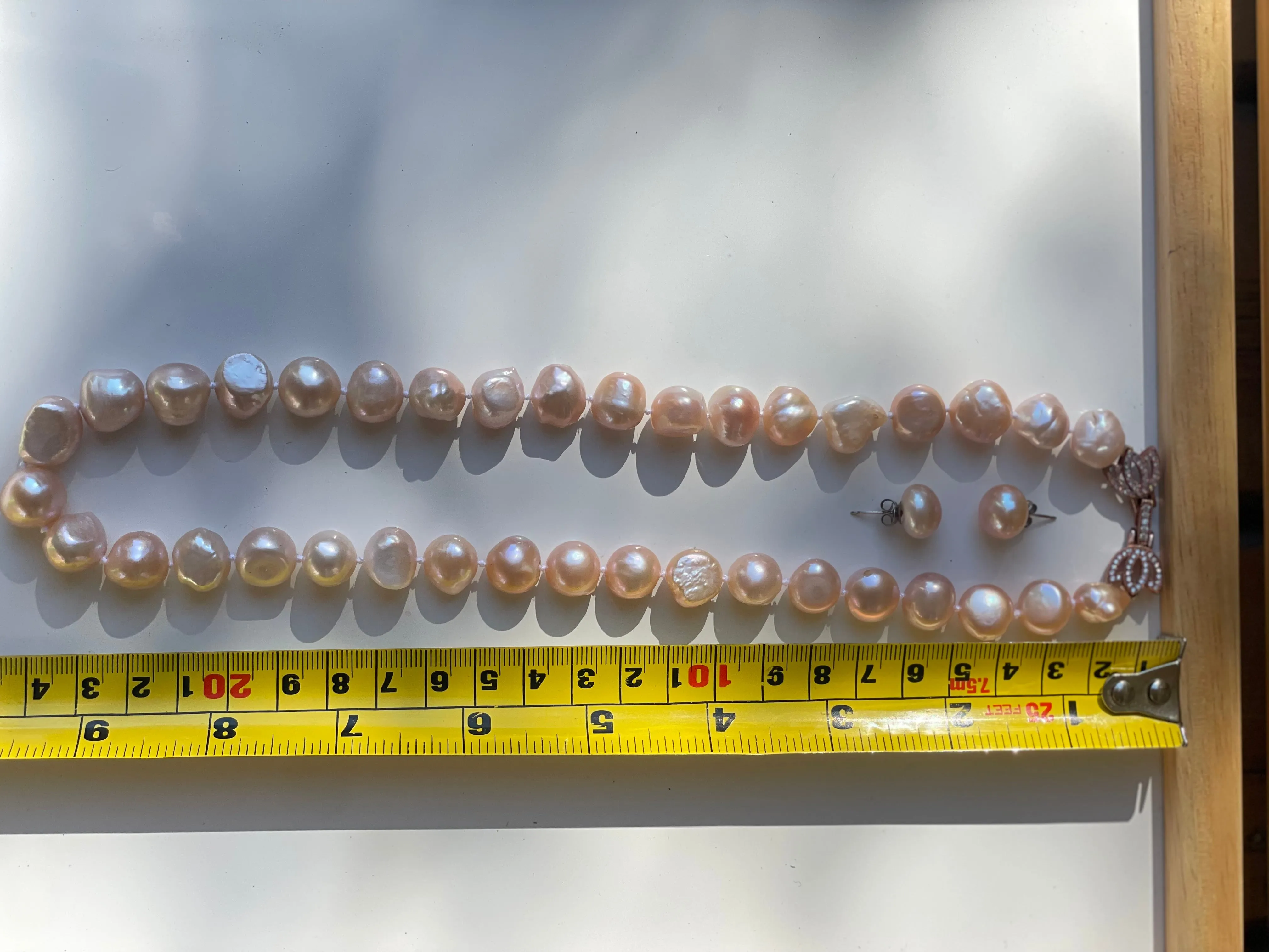 Vintage Baroque Blush Pink Pearl Necklace and Earrings