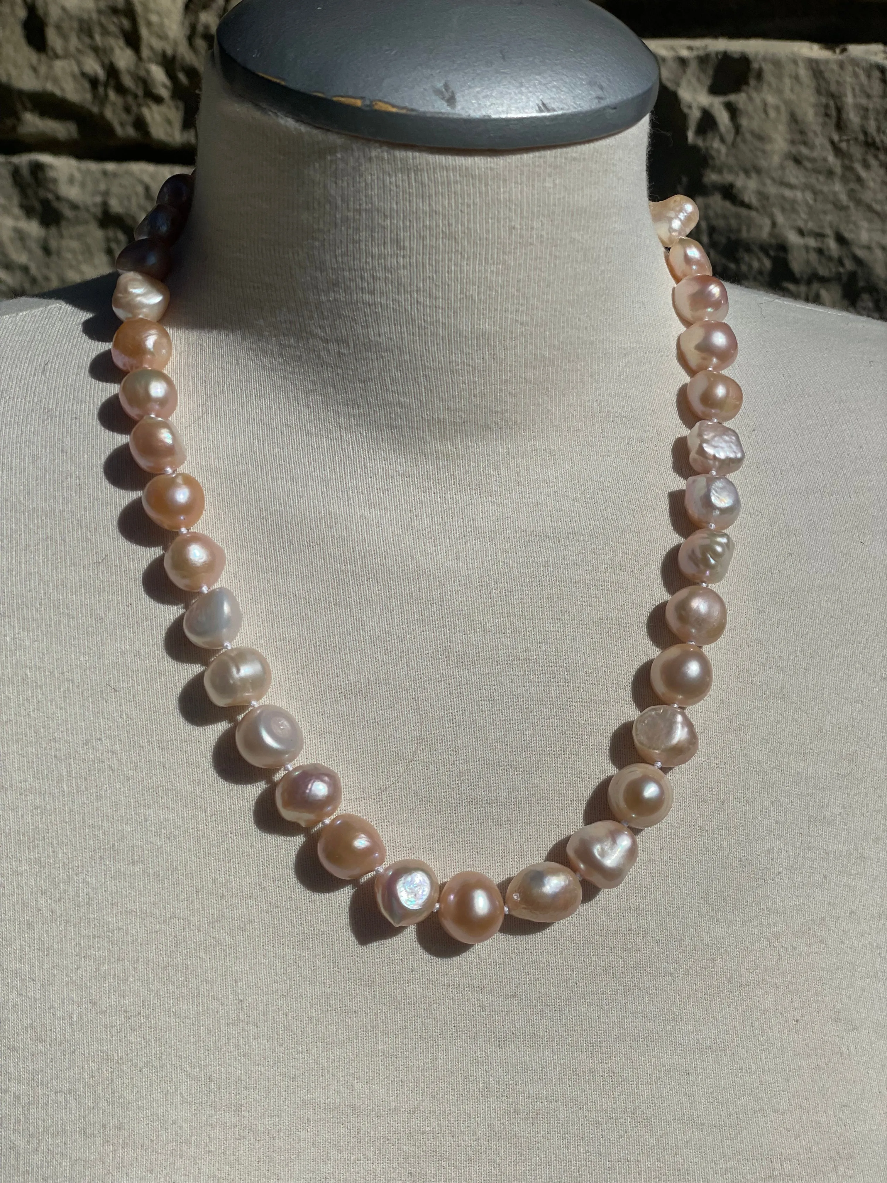 Vintage Baroque Blush Pink Pearl Necklace and Earrings